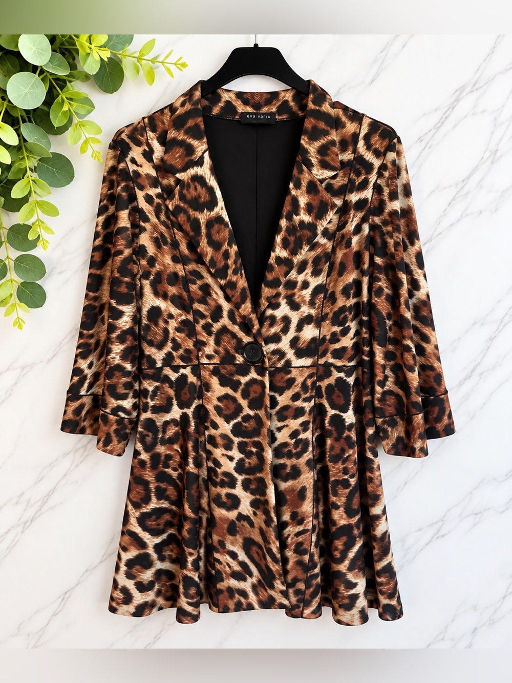 Eva Varro Leopard Print Peplum Blazer Jacket Size Large